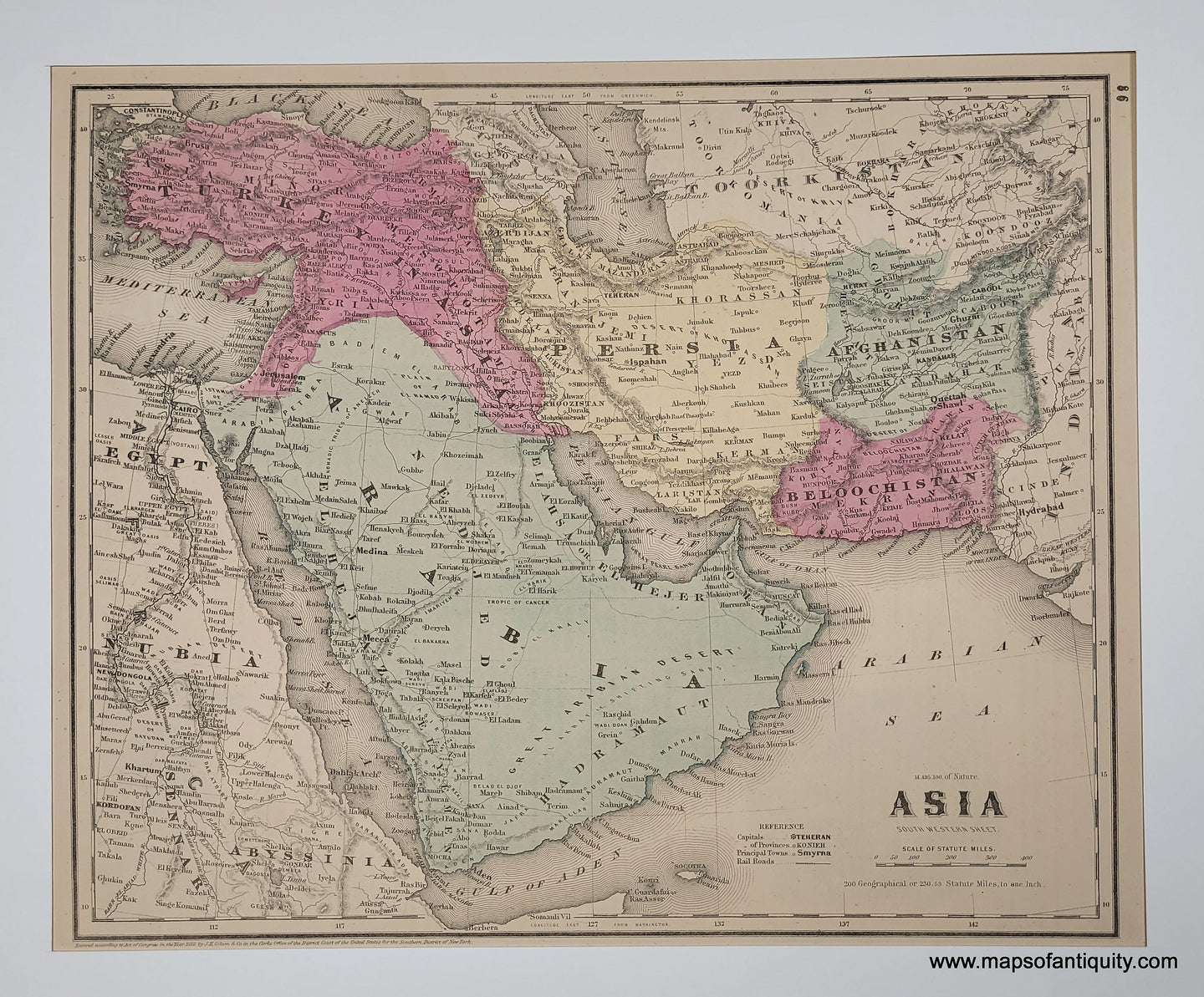 Genuine-Antique-Map-Asia-South-Western-Sheet-1858-Colton-Maps-Of-Antiquity