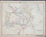 Antique map of China with colorful regions on a white background. Genuine-Antique-Map-China-1842-Cruchley-Maps-Of-Antiquity