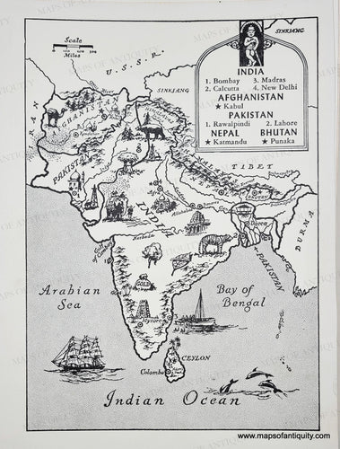 Genuine-Vintage-Map-India-Afghanistan-Pakistan-1962-J-B-Lippincott-Company-Maps-Of-Antiquity