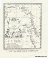 Antique old vintage map of the Arabian Sea Indian Ocean with decorative title cartouche. Uncolored.