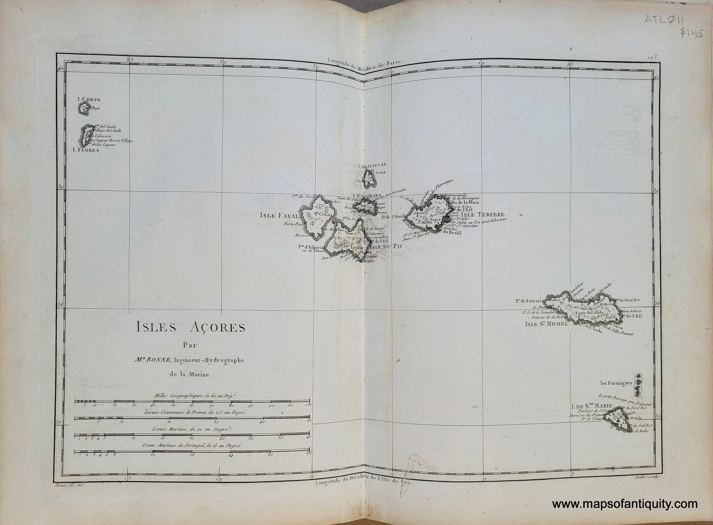 Genuine-Antique-Map-Azores---Isles-Acores-1788-Bonne-Desmarest-Maps-Of-Antiquity