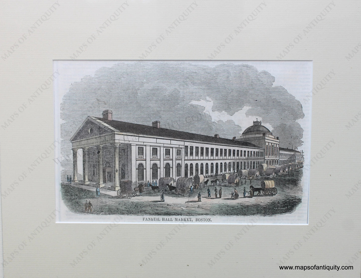 Genuine-Hand-Colored-Antique-Print-Quincy-Market-Faneuil-Hall-Market-Boston-1852-Gleason's-Pictorial-Drawing-Room-Companion-Maps-Of-Antiquity