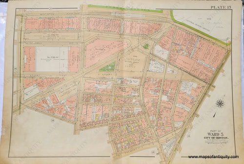 Genuine-Antique-Map-Plate-15-Part-of-Ward-5-City-of-Boston-around-Emerson-College--1938-Bromley-Maps-Of-Antiquity