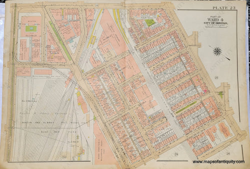 Genuine-Antique-Map-Plate-23-Part-of-Ward-4-City-of-Boston-Copley-Square--1938-Bromley-Maps-Of-Antiquity