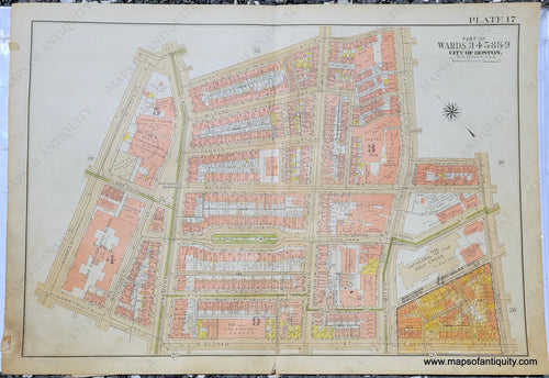 Genuine-Antique-Map-Plate-17-Part-of-Wards-3-4-5-8-9-City-of-Boston-Union-Park-and-the-Cathedral-of-the-Holy-Cross--1938-Bromley-Maps-Of-Antiquity