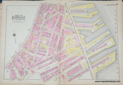 Genuine-Antique-Map-Plate-3-Part-of-Wards-6-7-City-of-Boston-1895-Bromley-Maps-Of-Antiquity