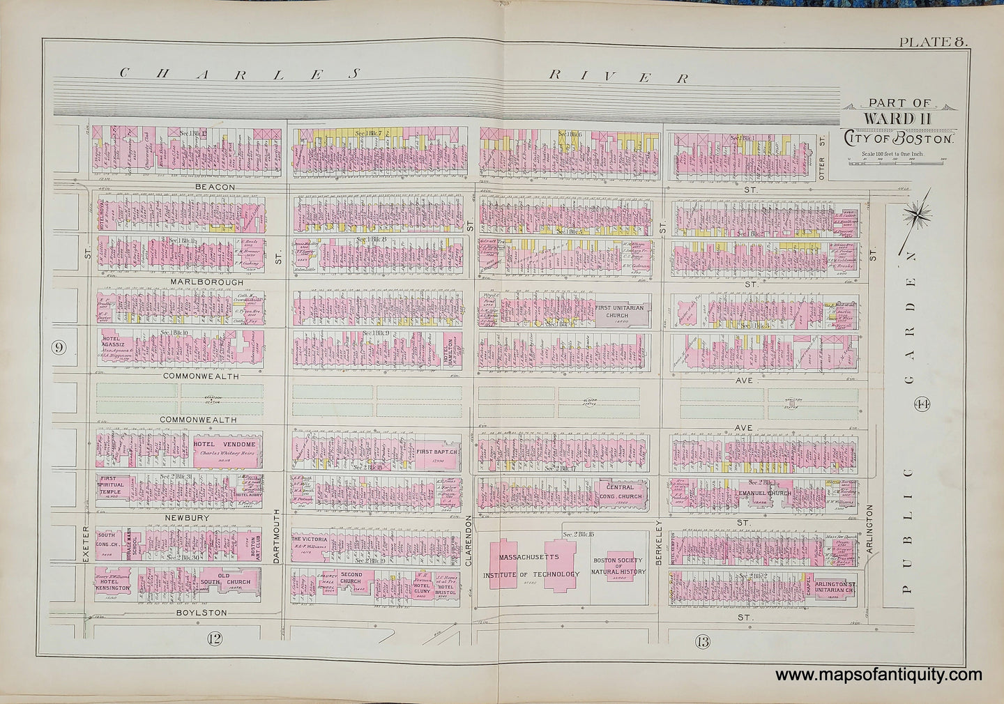 Genuine-Antique-Map-Plate-8-Part-of-Ward-11-City-of-Boston-1895-Bromley-Maps-Of-Antiquity