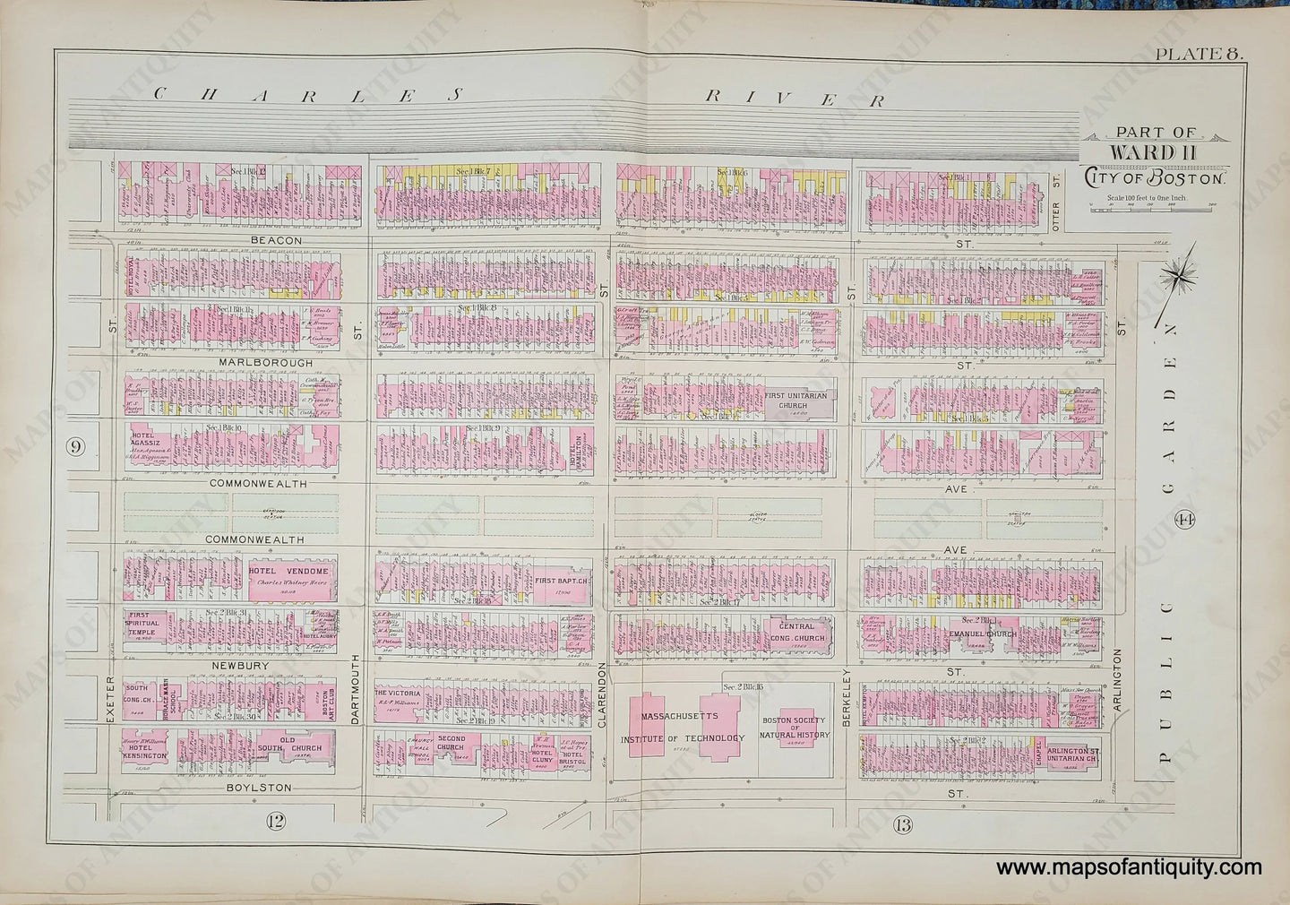 Genuine-Antique-Map-Plate-8-Part-of-Ward-11-City-of-Boston-1895-Bromley-Maps-Of-Antiquity