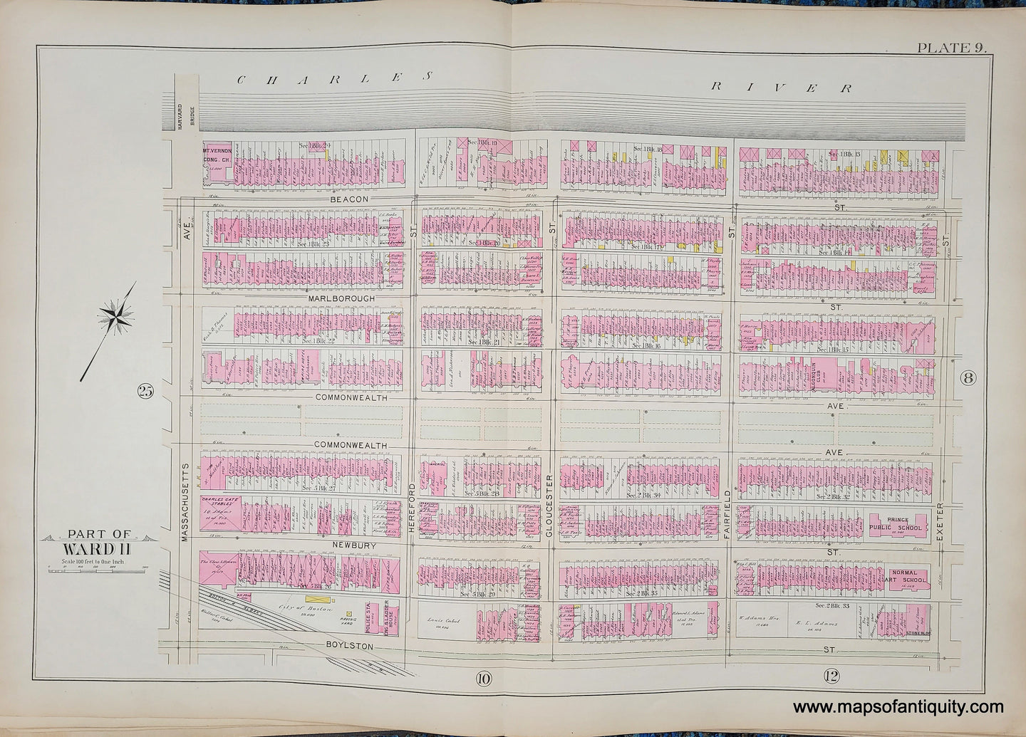 Genuine-Antique-Map-Plate-9-Part-of-Ward-11-City-of-Boston-1895-Bromley-Maps-Of-Antiquity