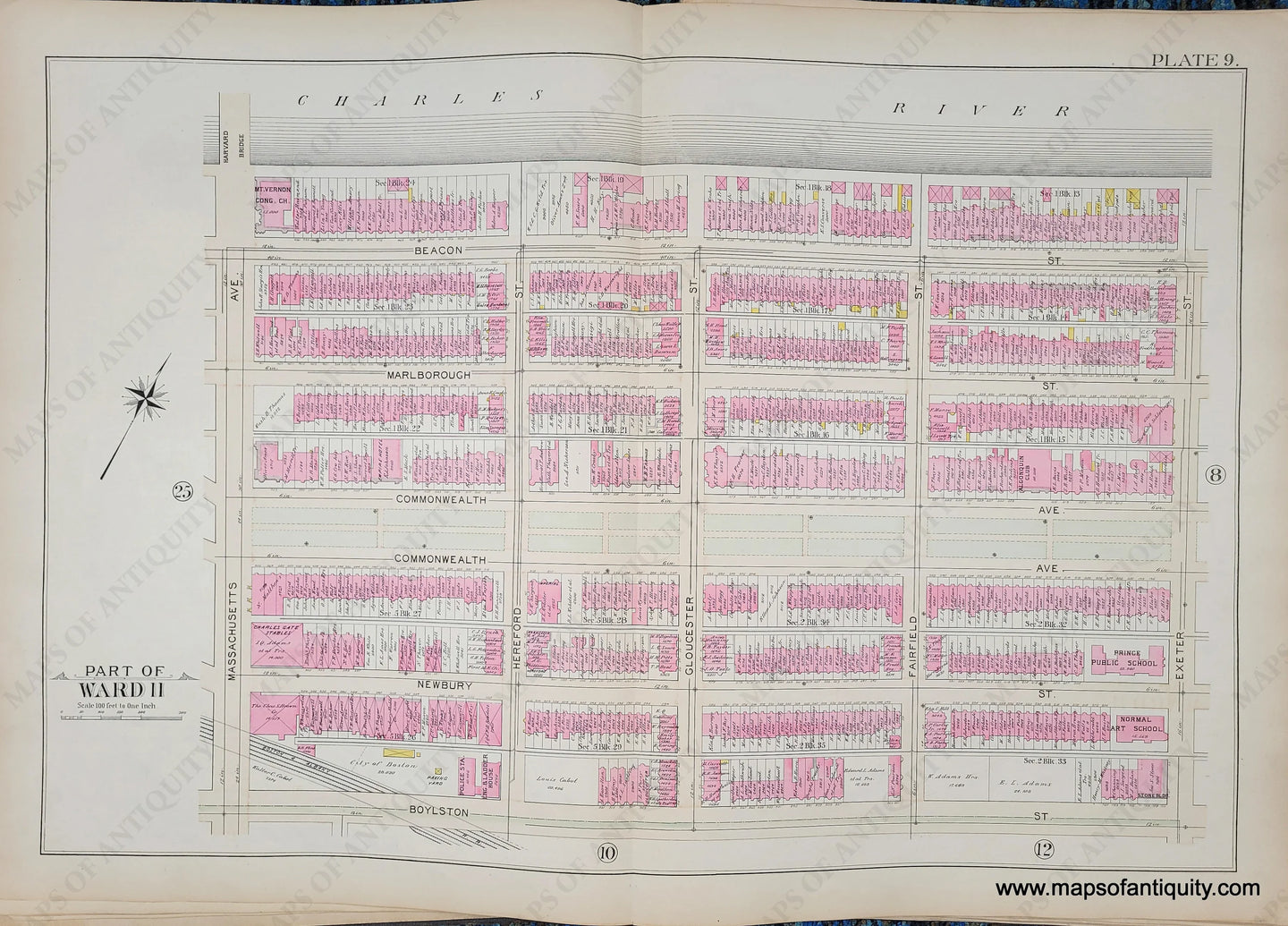 Genuine-Antique-Map-Plate-9-Part-of-Ward-11-City-of-Boston-1895-Bromley-Maps-Of-Antiquity