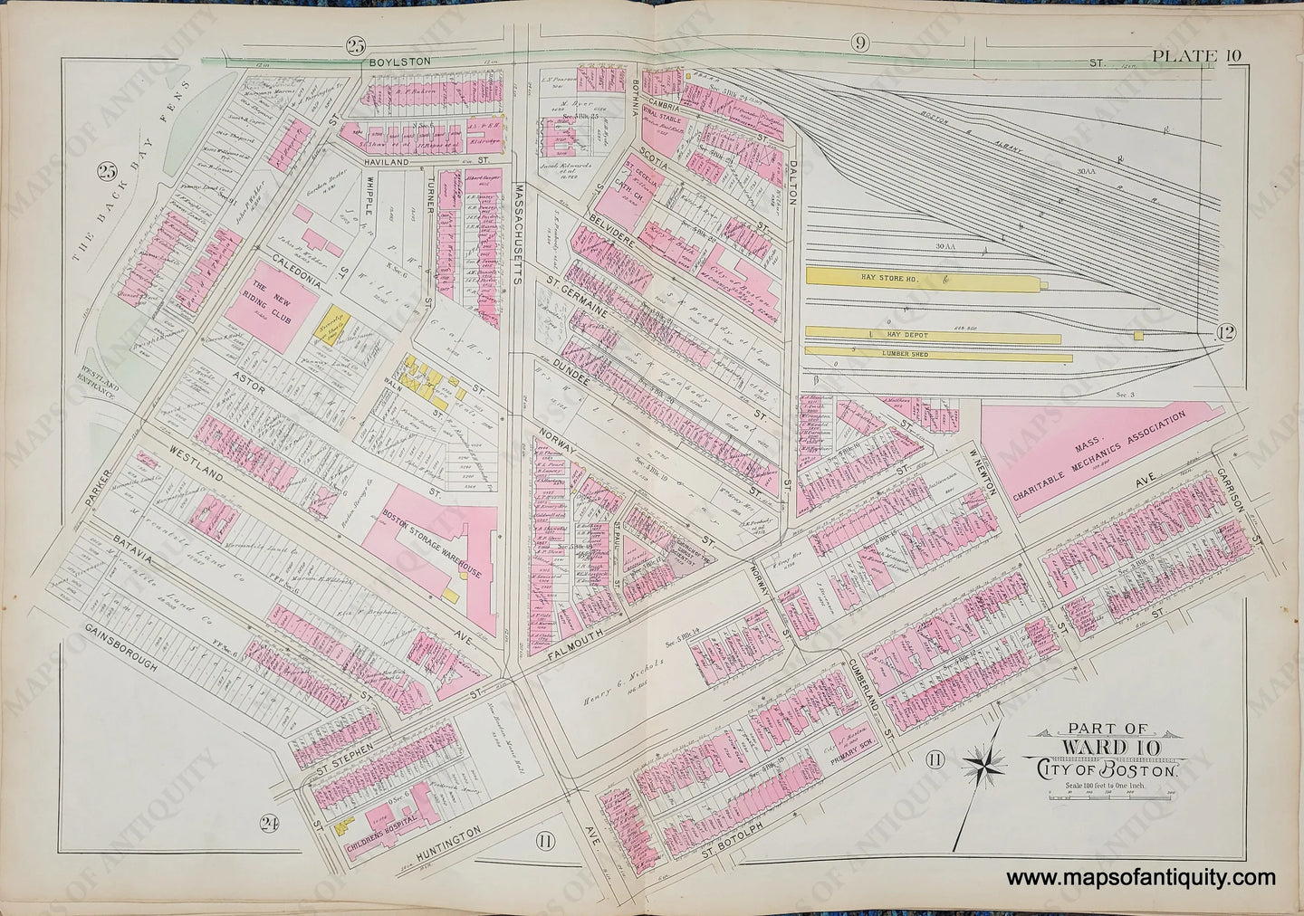 Genuine-Antique-Map-Plate-10-Part-of-Ward-10-City-of-Boston-1895-Bromley-Maps-Of-Antiquity