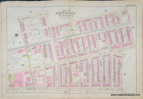 Genuine-Antique-Map-Plate-11-Part-of-Wards-10-12--18-City-of-Boston-1895-Bromley-Maps-Of-Antiquity