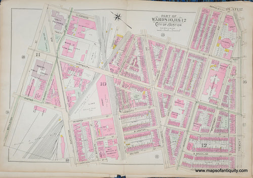 Genuine-Antique-Map-Plate-12-Part-of-Wards-10-11--12-City-of-Boston-1895-Bromley-Maps-Of-Antiquity