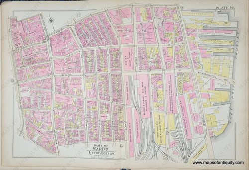 Genuine-Antique-Map-Plate-14-Part-of-Ward-7-City-of-Boston-1895-Bromley-Maps-Of-Antiquity