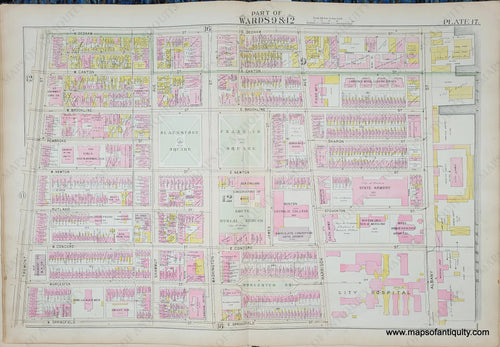 Genuine-Antique-Map-Plate-17-Part-of-Wards-9-12-City-of-Boston-1895-Bromley-Maps-Of-Antiquity