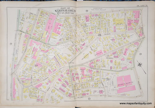 Genuine-Antique-Map-Plate-21-Part-of-Wards-18-19-21-City-of-Boston-1895-Bromley-Maps-Of-Antiquity