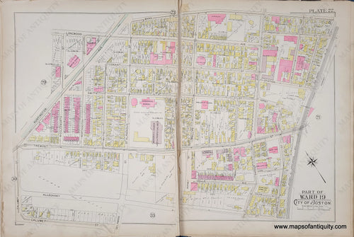 Genuine-Antique-Map-Plate-22-Part-of-Ward-19-City-of-Boston-1895-Bromley-Maps-Of-Antiquity