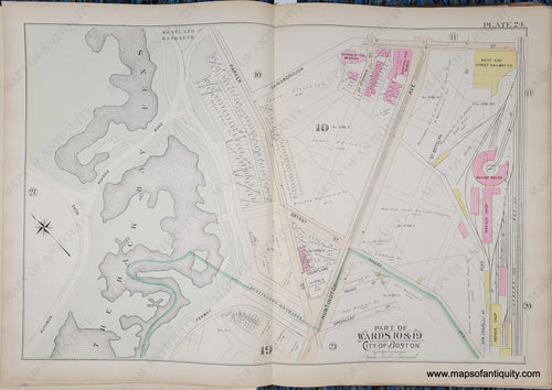 Genuine-Antique-Map-Plate-24-Part-of-Wards-10-19-City-of-Boston-1895-Bromley-Maps-Of-Antiquity