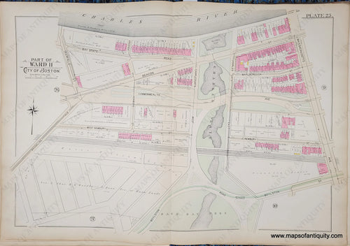 Genuine-Antique-Map-Plate-25-Part-of-Ward-10-City-of-Boston-1895-Bromley-Maps-Of-Antiquity