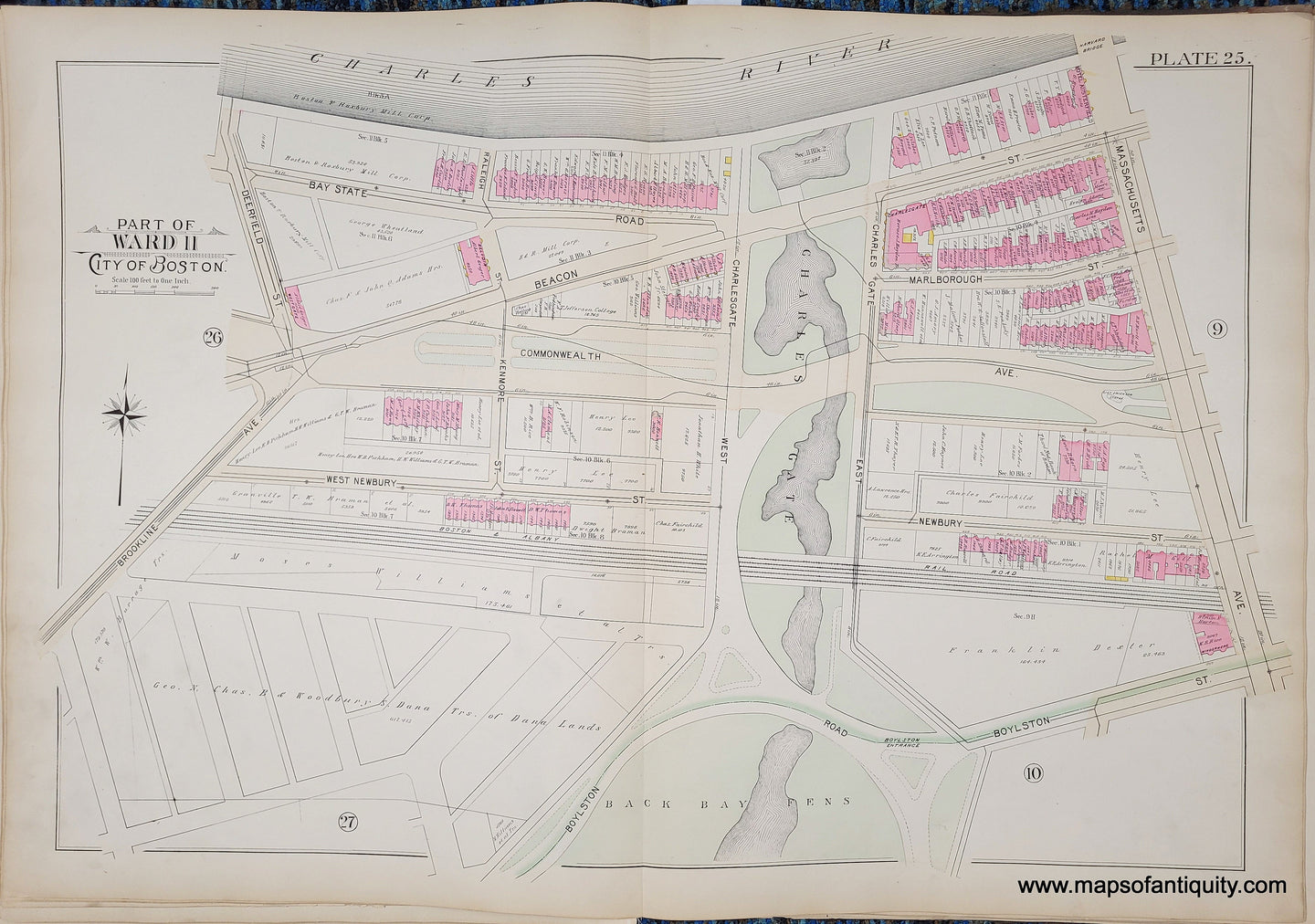 Genuine-Antique-Map-Plate-25-Part-of-Ward-10-City-of-Boston-1895-Bromley-Maps-Of-Antiquity