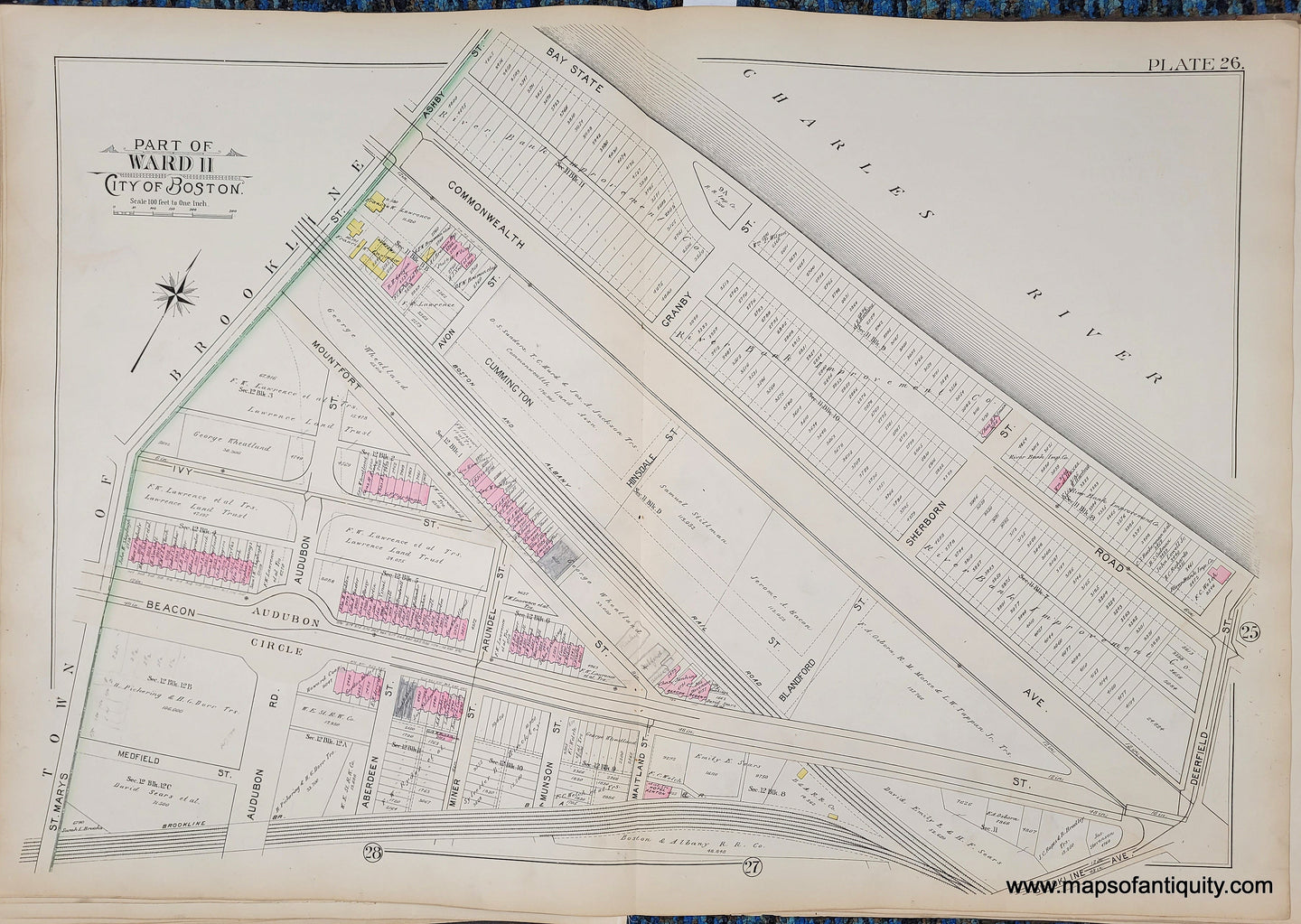 Genuine-Antique-Map-Plate-26-Part-of-Ward-11-City-of-Boston-1895-Bromley-Maps-Of-Antiquity