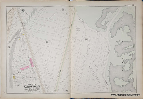 Genuine-Antique-Map-Plate-27-Part-of-Wards-10-11-City-of-Boston-1895-Bromley-Maps-Of-Antiquity