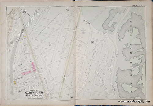 Genuine-Antique-Map-Plate-27-Part-of-Wards-10-11-City-of-Boston-1895-Bromley-Maps-Of-Antiquity