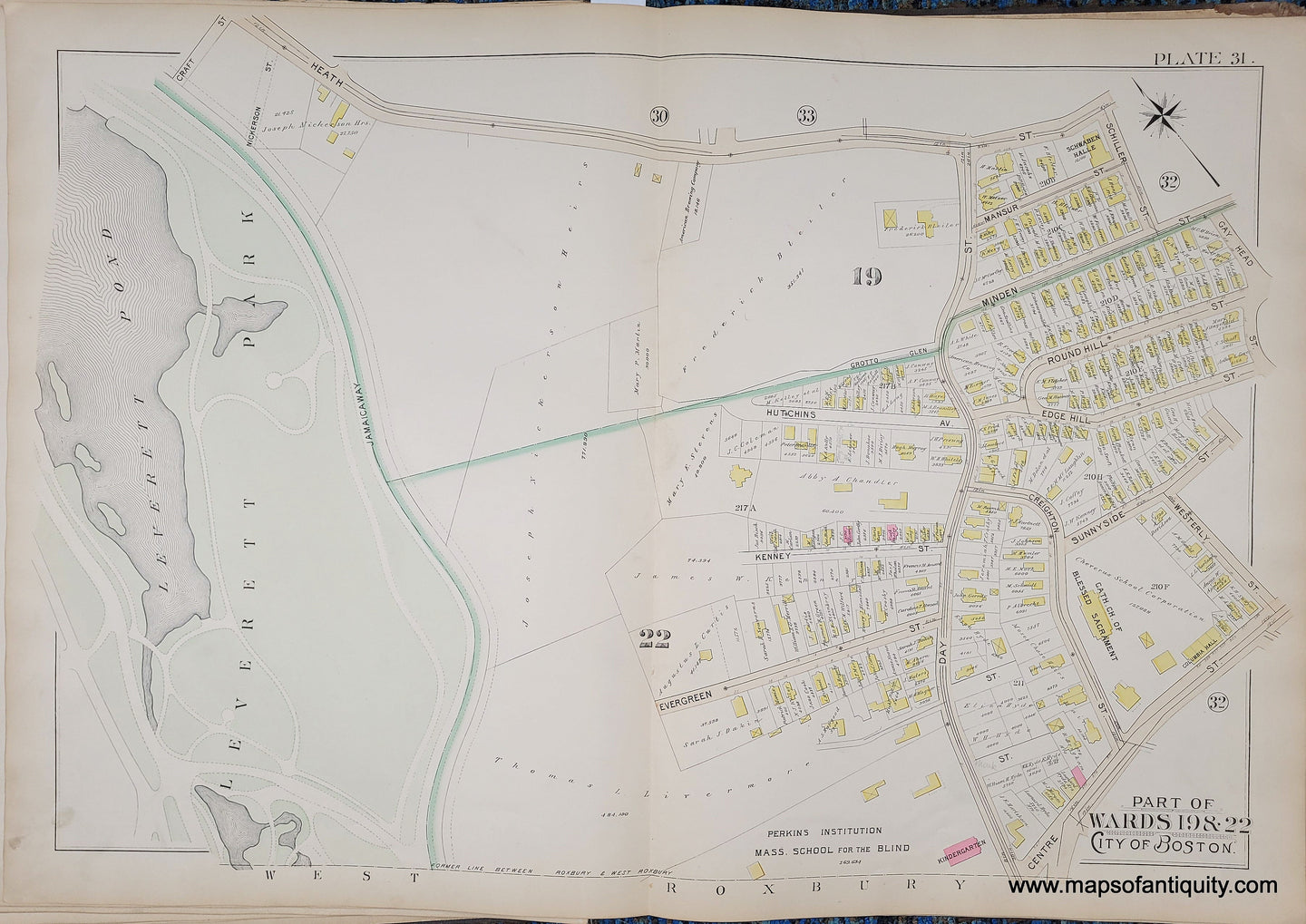 Genuine-Antique-Map-Plate-31-Part-of-Wards-19-22-City-of-Boston-1895-Bromley-Maps-Of-Antiquity