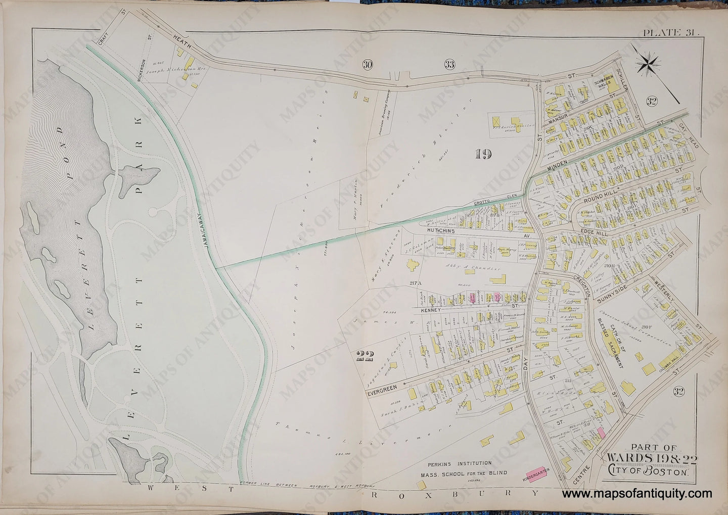 Genuine-Antique-Map-Plate-31-Part-of-Wards-19-22-City-of-Boston-1895-Bromley-Maps-Of-Antiquity