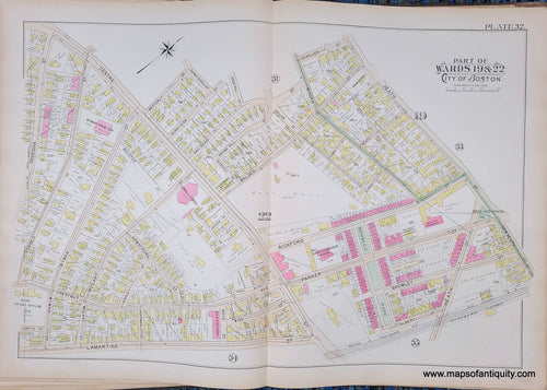 Genuine-Antique-Map-Plate-32-Part-of-Wards-19-22-City-of-Boston-1895-Bromley-Maps-Of-Antiquity