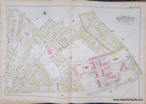 Genuine-Antique-Map-Plate-32-Part-of-Wards-19-22-City-of-Boston-1895-Bromley-Maps-Of-Antiquity