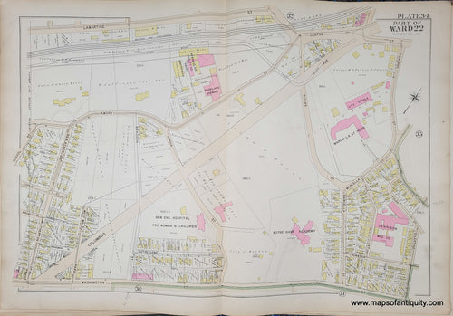 Genuine-Antique-Map-Plate-34-Part-of-Ward-22-City-of-Boston-1895-Bromley-Maps-Of-Antiquity