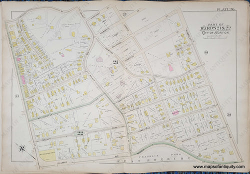 Genuine-Antique-Map-Plate-36-Part-of-Ward-21-22-City-of-Boston-1895-Bromley-Maps-Of-Antiquity