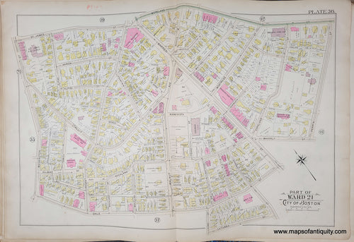 Genuine-Antique-Map-Plate-38-Part-of-Ward-21-City-of-Boston-1895-Bromley-Maps-Of-Antiquity