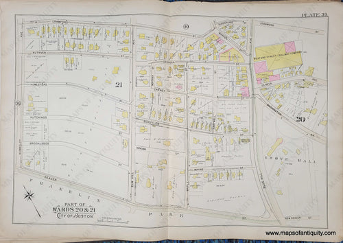 Genuine-Antique-Map-Plate-39-Part-of-Wards-20-21-City-of-Boston-1895-Bromley-Maps-Of-Antiquity