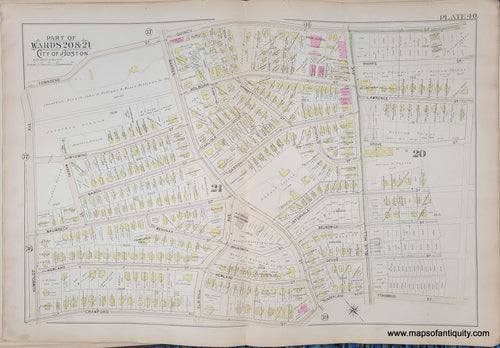 Genuine-Antique-Map-Plate-40-Part-of-Wards-20-21-City-of-Boston-1895-Bromley-Maps-Of-Antiquity