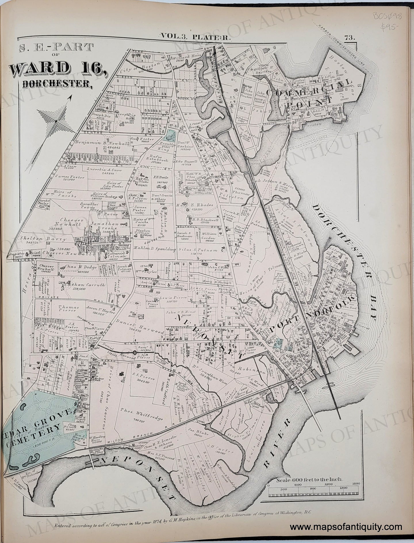 1874 - S.E. Part of Ward 16. Dorchester. Plate R - Genuine Antique Map ...