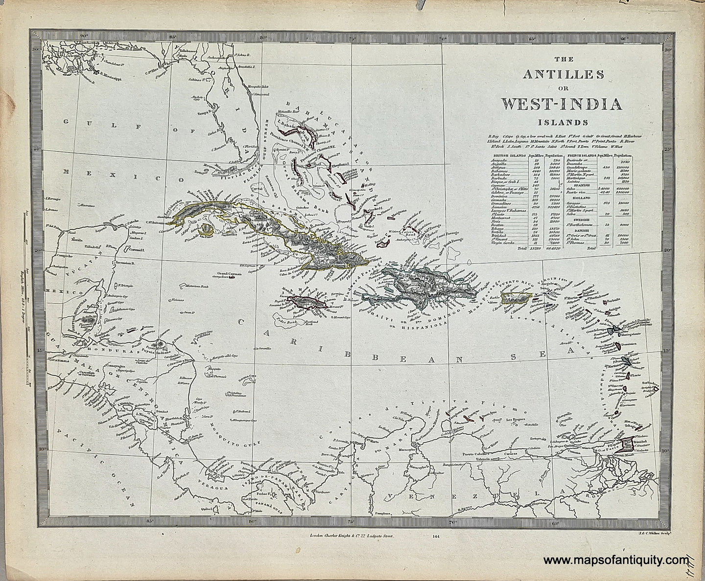 Antique-Hand-Colored-Map-The-Antilles-or-West-India-Islands-Central-America-and-Caribbean-West-Indies-1850-SDUK/Society-for-the-Diffusion-of-Useful-Knowledge-Maps-Of-Antiquity