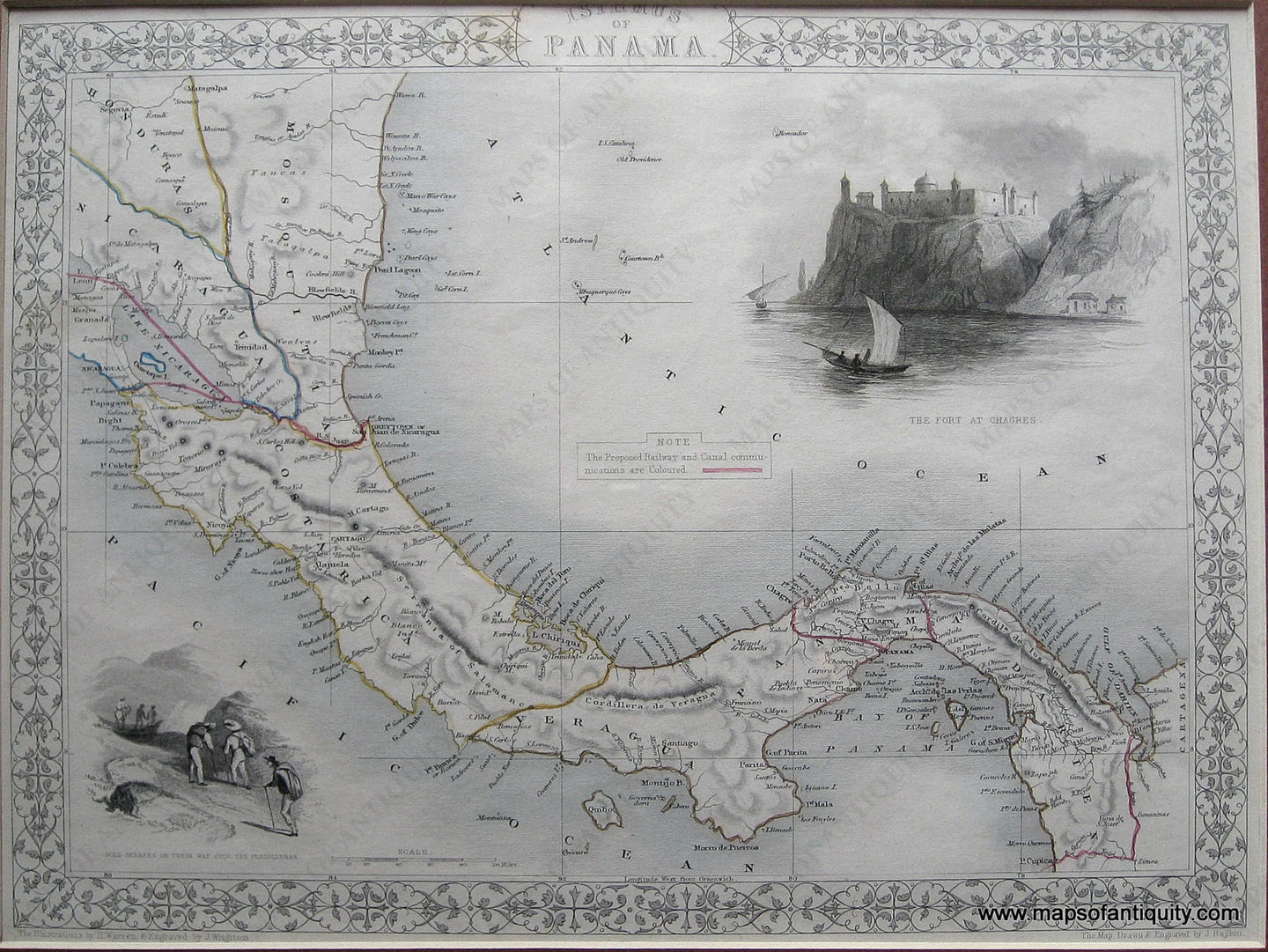 Antique-Hand-Colored-Map-Isthmus-of-Panama.**********-Central-America-and-Caribbean-Panama-1850-Tallis-Maps-Of-Antiquity