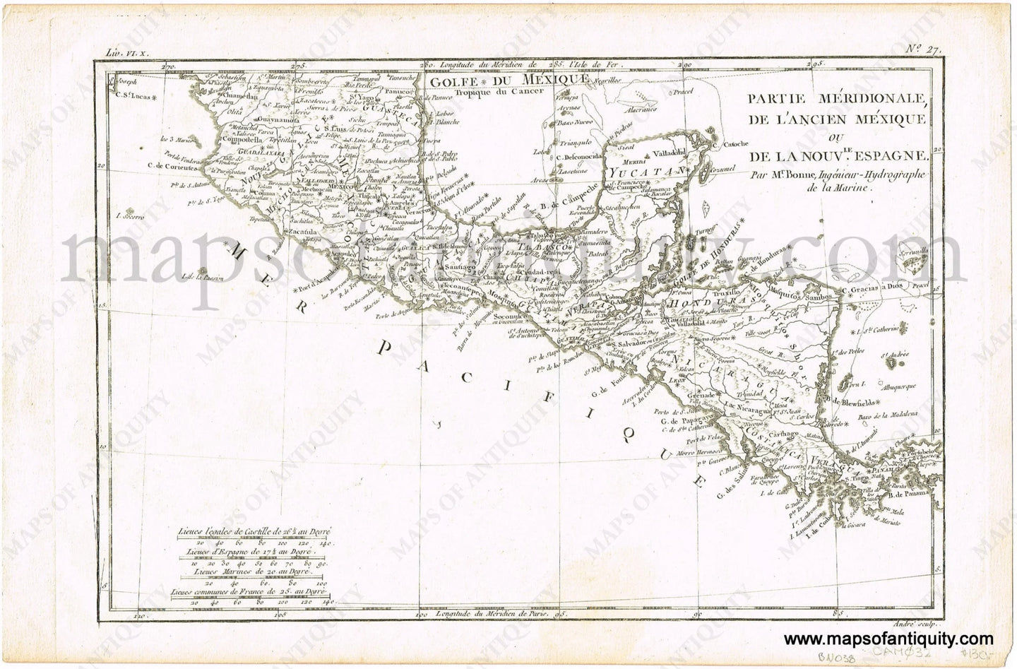 Antique-Hand-Colored-Map-Partie-meridionale-de-l'ancien-Mexique-ou-de-la-Nouvelle-Espagne.-North-America-Mexico-1780-Raynal-and-Bonne-Maps-Of-Antiquity