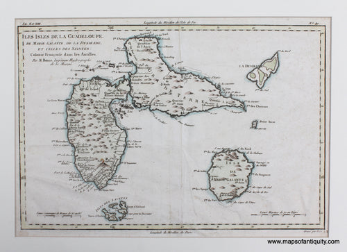 Antique-Map-Caribbean 1780 Bonne Raynal Les-Isles-de-la-Guadeloupe-de-Marie-Galante-de-la-Desirade-et-celles-des-Saintes