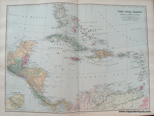 Antique-Printed-Color-Map-West-India-Islands-and-Central-American-States-Central-America-and-Caribbean-West-Indies-1904-Stanford-Maps-Of-Antiquity