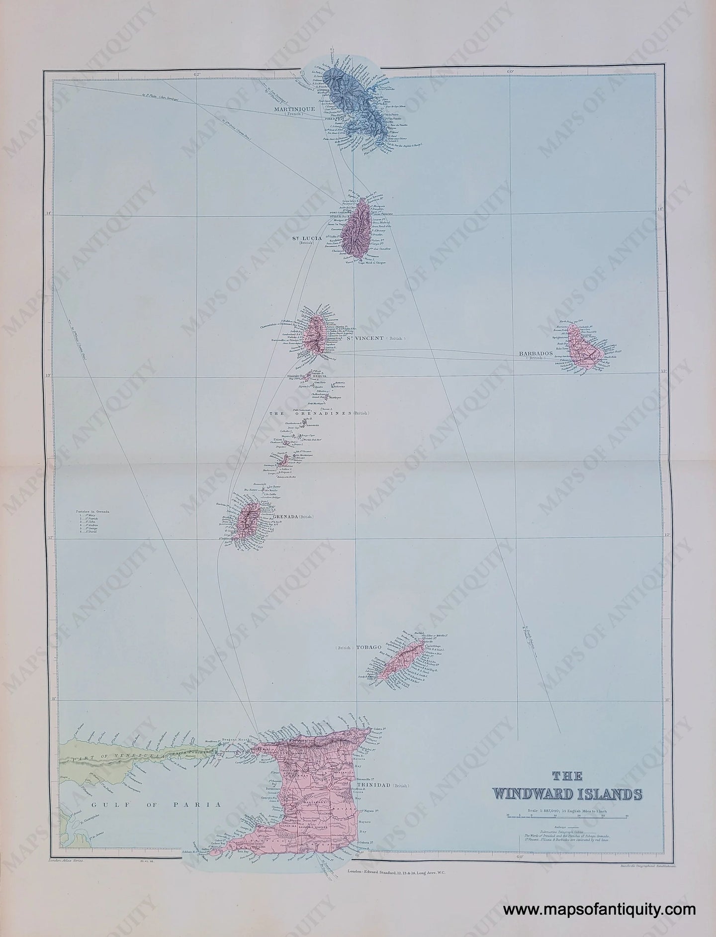 Antique-Map-The-Windward-Islands-martinique-barbados-trinidad-tobago-st lucia-st vincent