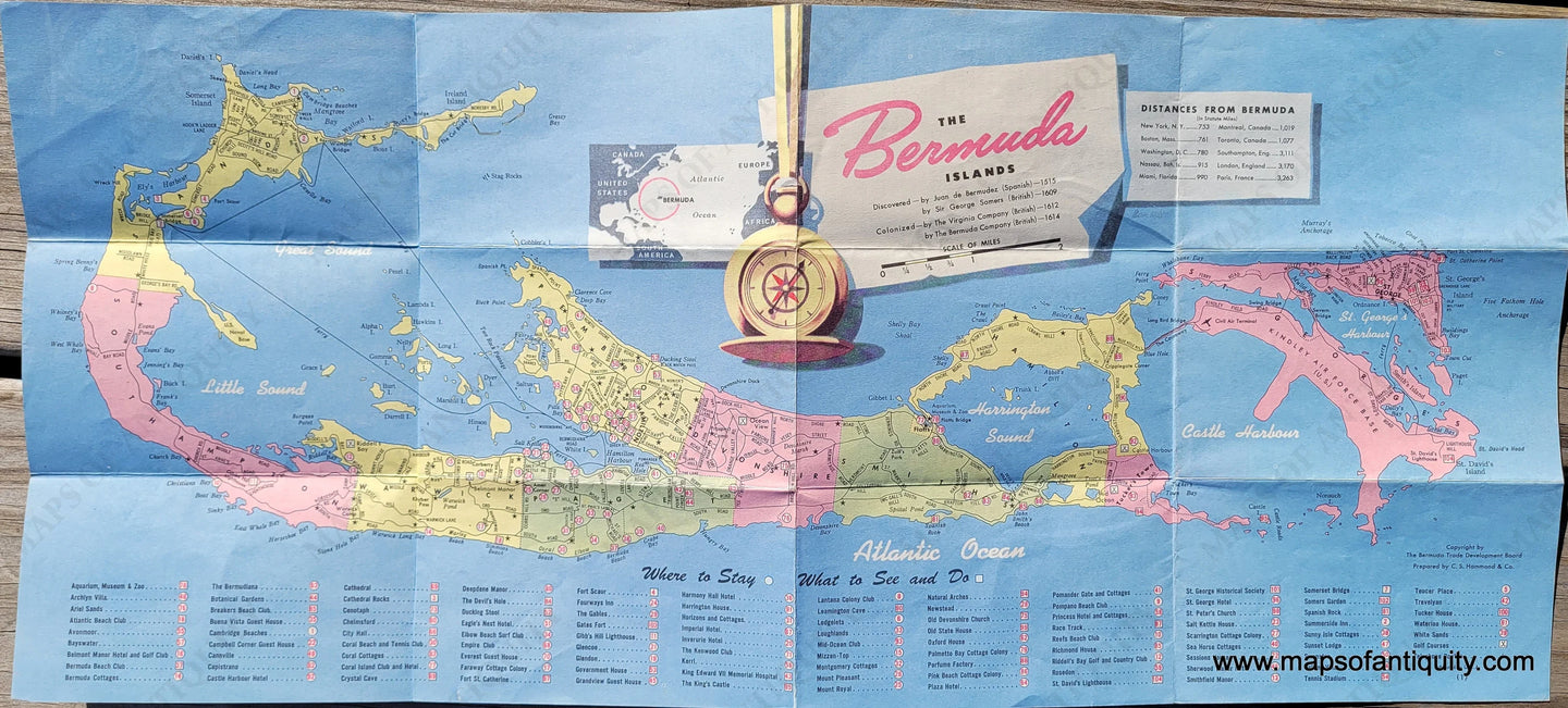 Colorful-Vintage-Map-Handy-Reference-Map-of-Bermuda--1930-Hammond-Maps-Of-Antiquity