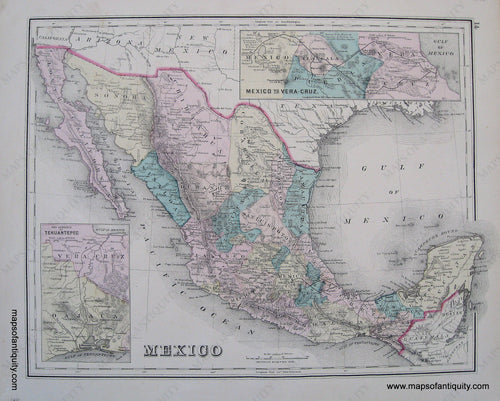 Antique-Hand-Colored-Map-Mexico-Central-America-Mexico-1876-Gray-Maps-Of-Antiquity