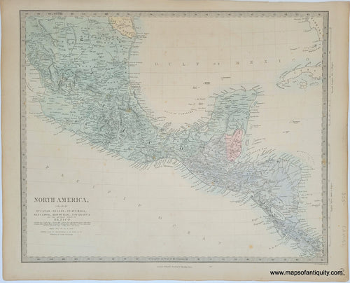 Genuine-Antique-Map-North-America-including-Yucatan-Belize-Guatemala-Salvador-Honduras-Nicaragua-and-the-southern-states-of-Mexico-Central-America-Mexico--1860-SDUK-Society-for-the-Diffusion-of-Useful-Knowledge-Maps-Of-Antiquity-1800s-19th-century
