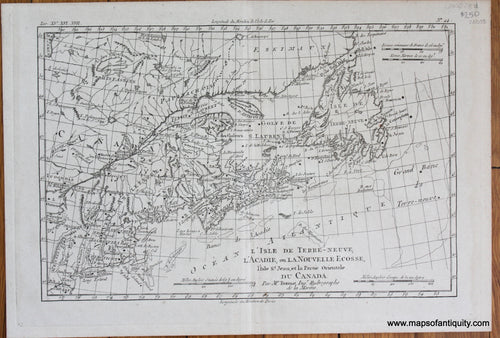 Antique map of the Canadian Maritimes Uncolored-Engraved-Antique-Map-L'isle-de-Terre-Neuve-l'Acadie-ou-la-Nouvelle-Ecosse-l'isle-Saint-Jean-et-la-partie-orientale-du-Canada.-North-America-Canada-1780-Raynal-and-Bonne-Maps-Of-Antiquity