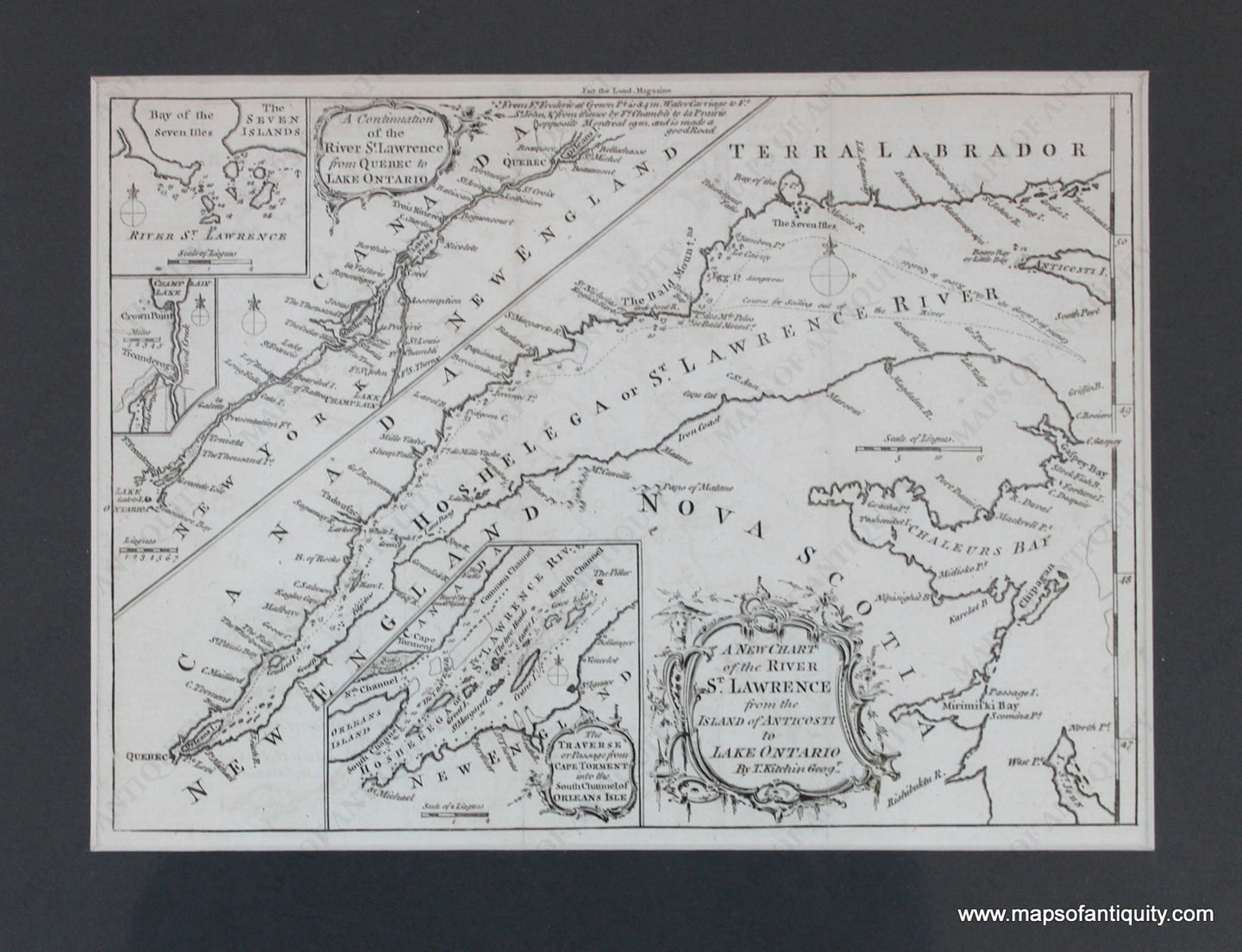 Black-and-White-Antique-Map-A-New-Chart-of-the-River-St.-Lawrence-from-the-Island-of-Anticosti-to-Lake-Ontario-North-America-Canada-1759-Kitchin-Maps-Of-Antiquity