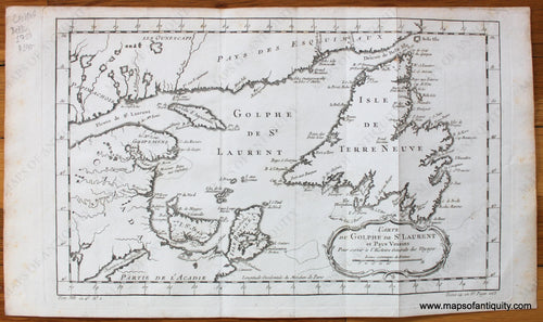 Antique-Map-Carte-du-Golphe-de-St.-Laurent-et-Pays-Voisins-Gulf-of-St.-Lawrence-French-Bellin-1757-1750s-1700s-Mid-Late-18th-Century-Maps-of-Antiquity