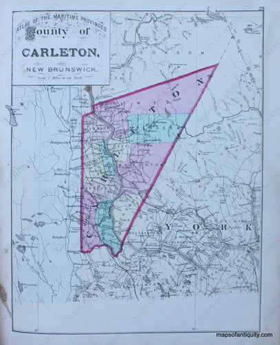 Antique-Hand-Colored-Map-County-of-Carleton-New-Brunswick-North-America-Canada-1879-Roe-Maps-Of-Antiquity